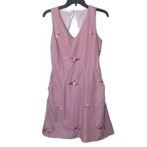 Skies Are Blue Dress Women XS Red Striped Floral Embroidered Cut‎ Out Prairie